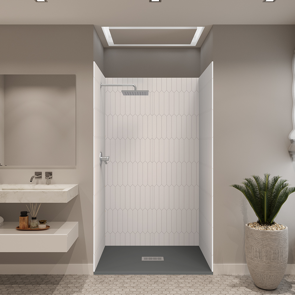subway pattern shower kit with graphite shower base