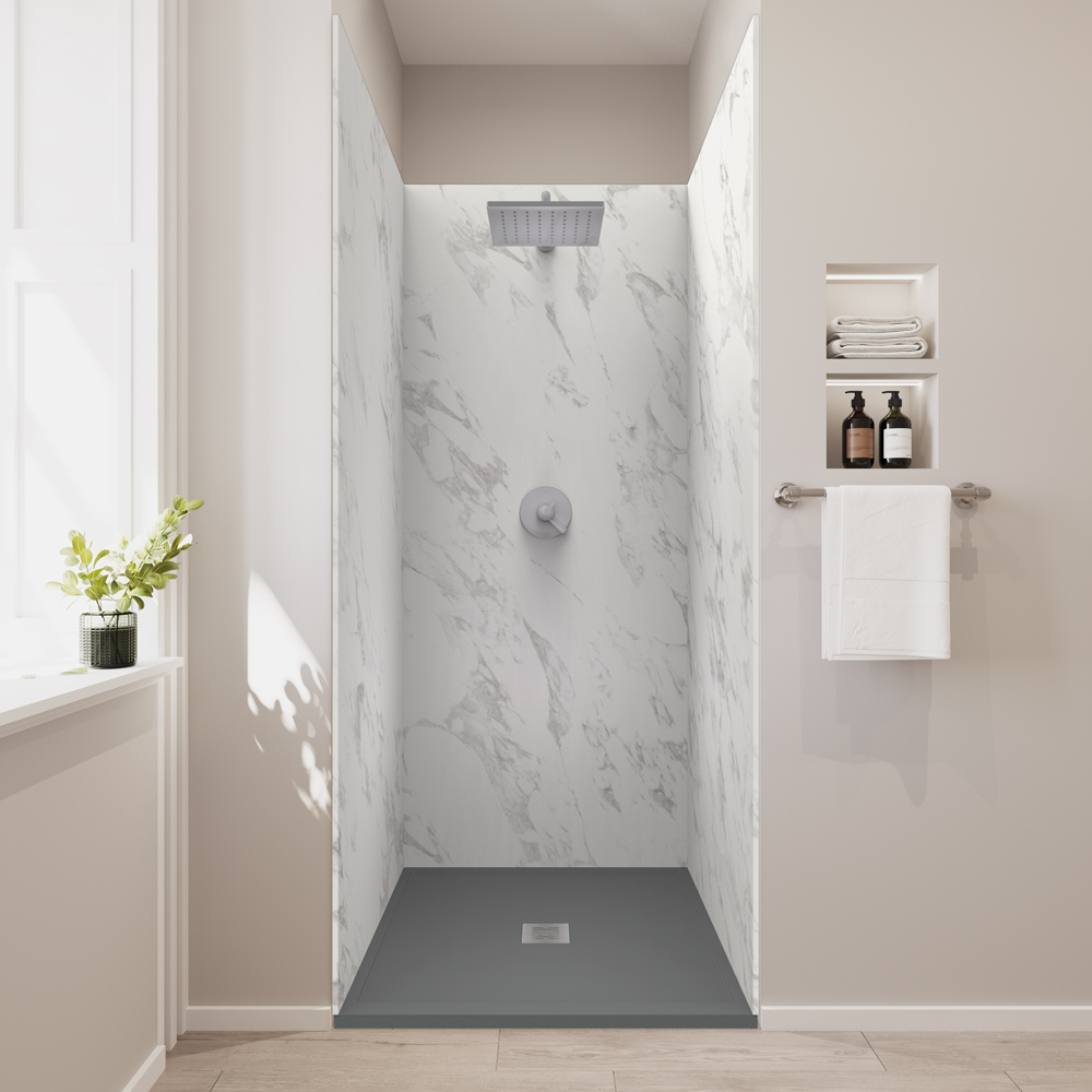 Marble design shower kit with graphite shower base