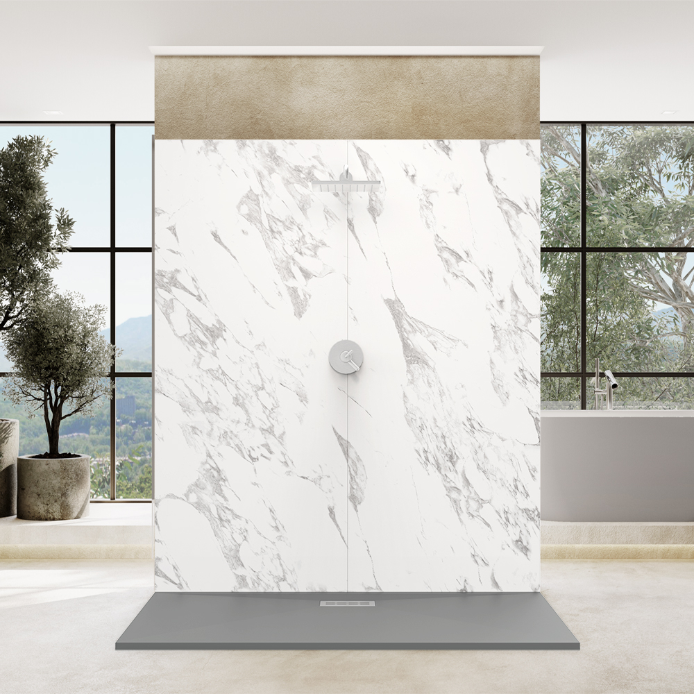 marble design freestanding shower kit with graphite base