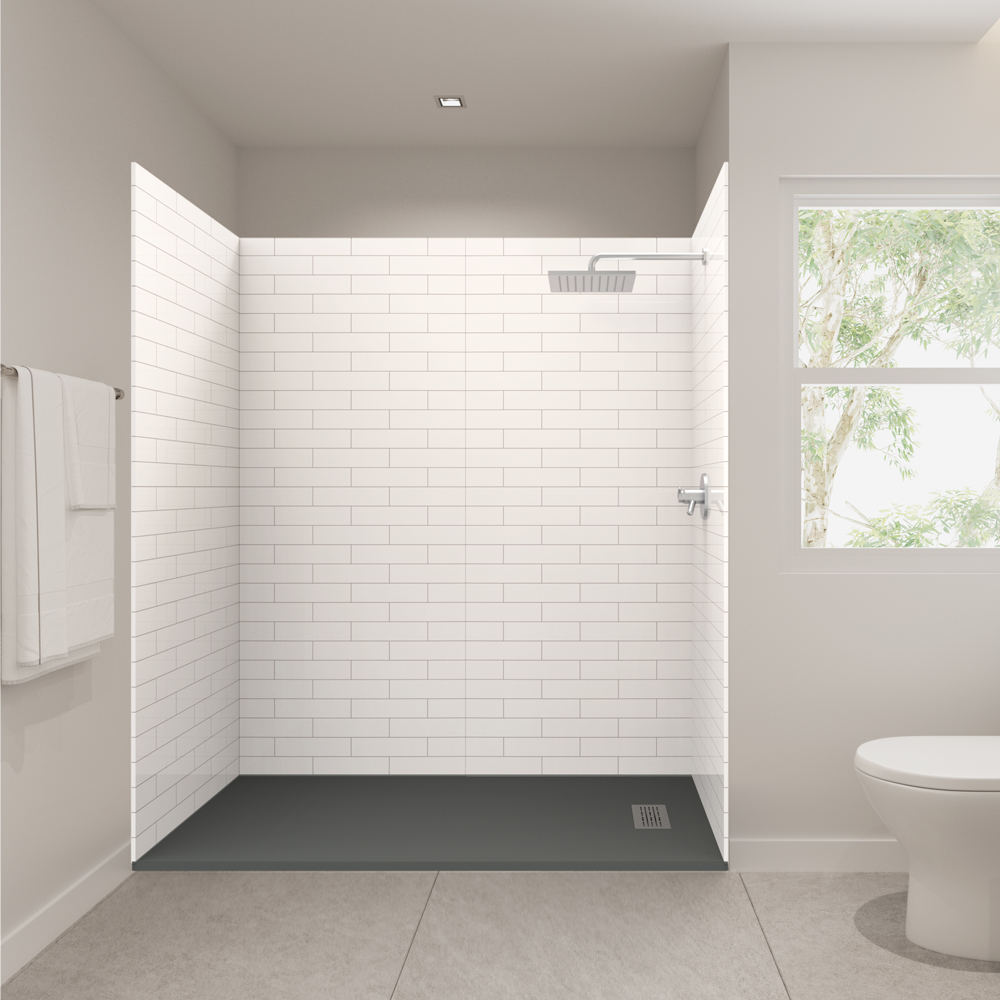subway pattern shower kit with graphite shower base