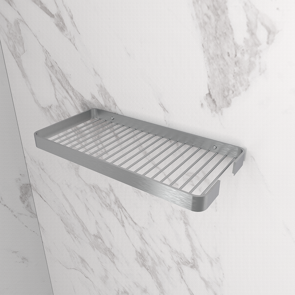 Horizontal stainless steel shower shelf